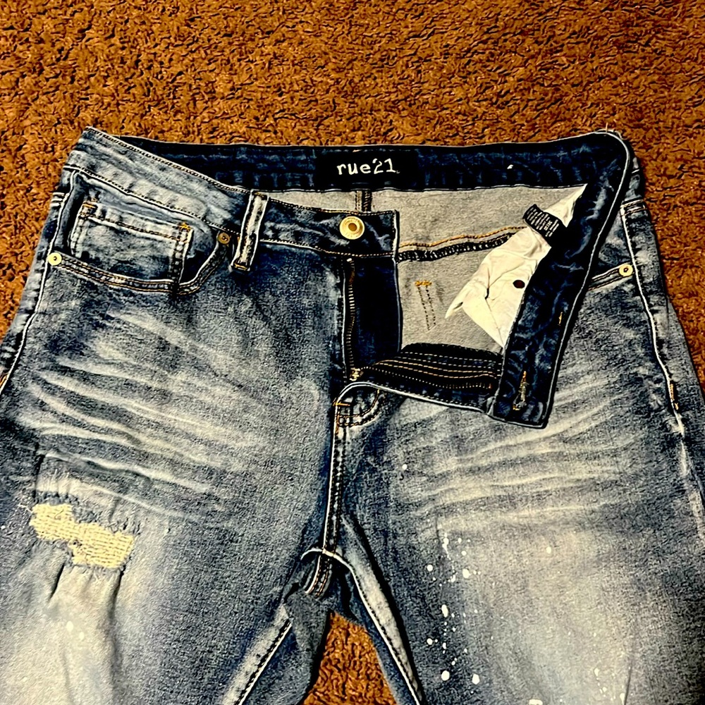 Blue Denim Jeans "white paint splatter"